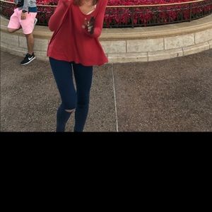 XS red Free People thermal tunic.